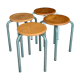Set of 4 metal and wood workshop stools