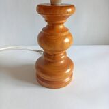 Old vintage lamp in turned wood 60s/70s fabric lampshade