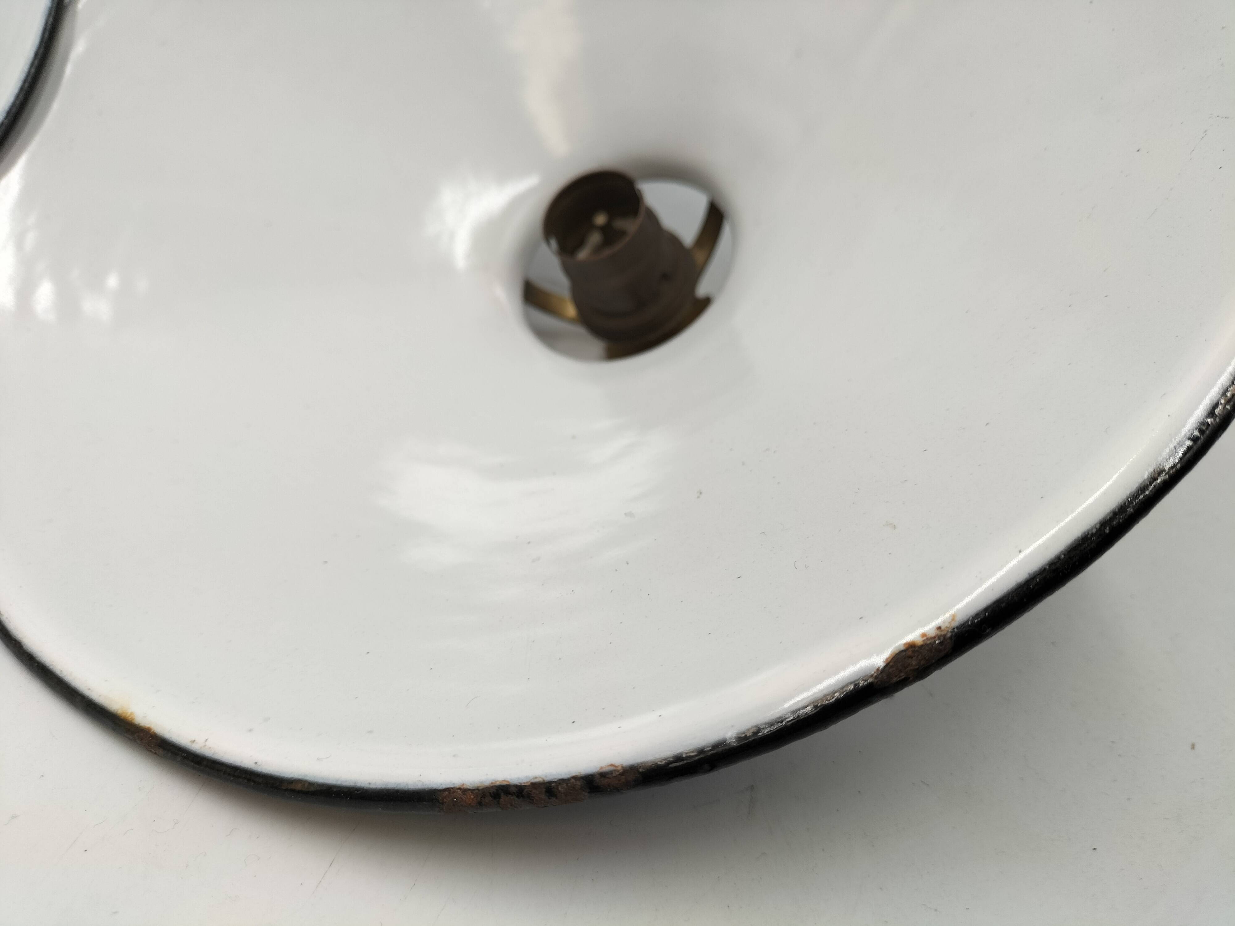 Pair of blue enameled sheet metal pendant lights