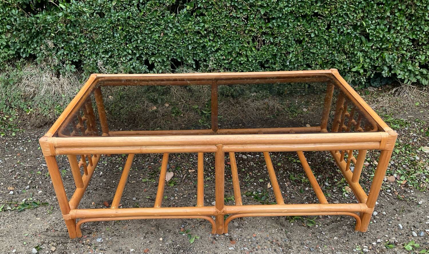 Vintage rattan and smoked glass coffee table
