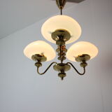 Mid-Century Brass Chandelier, Czechoslovakia, 1970s, Made in Jablonec Glassworks