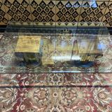 Glass coffee table and Corinthian columns