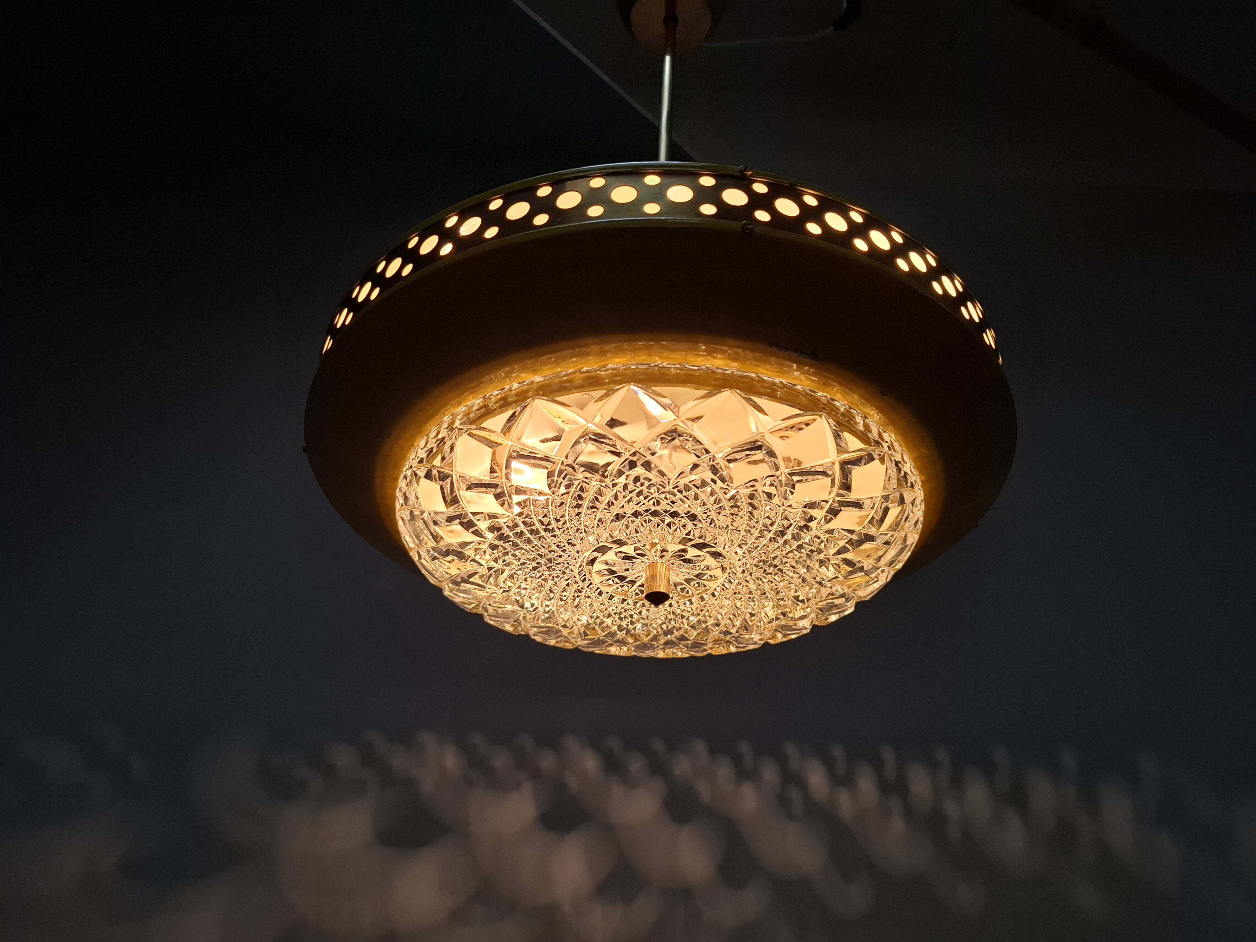 1970s Ludib Mid-Century Pendant Lamp in Yellow Metal, Brass and Glass