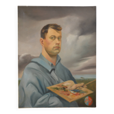 Autoportrait d'un jeune aristocrate peinture HST blason armoiries noblesse