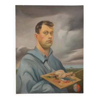 Self-portrait of a young aristocrat painting HST coat of arms noble heraldry