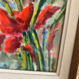 Painting on panel bouquet of irises.