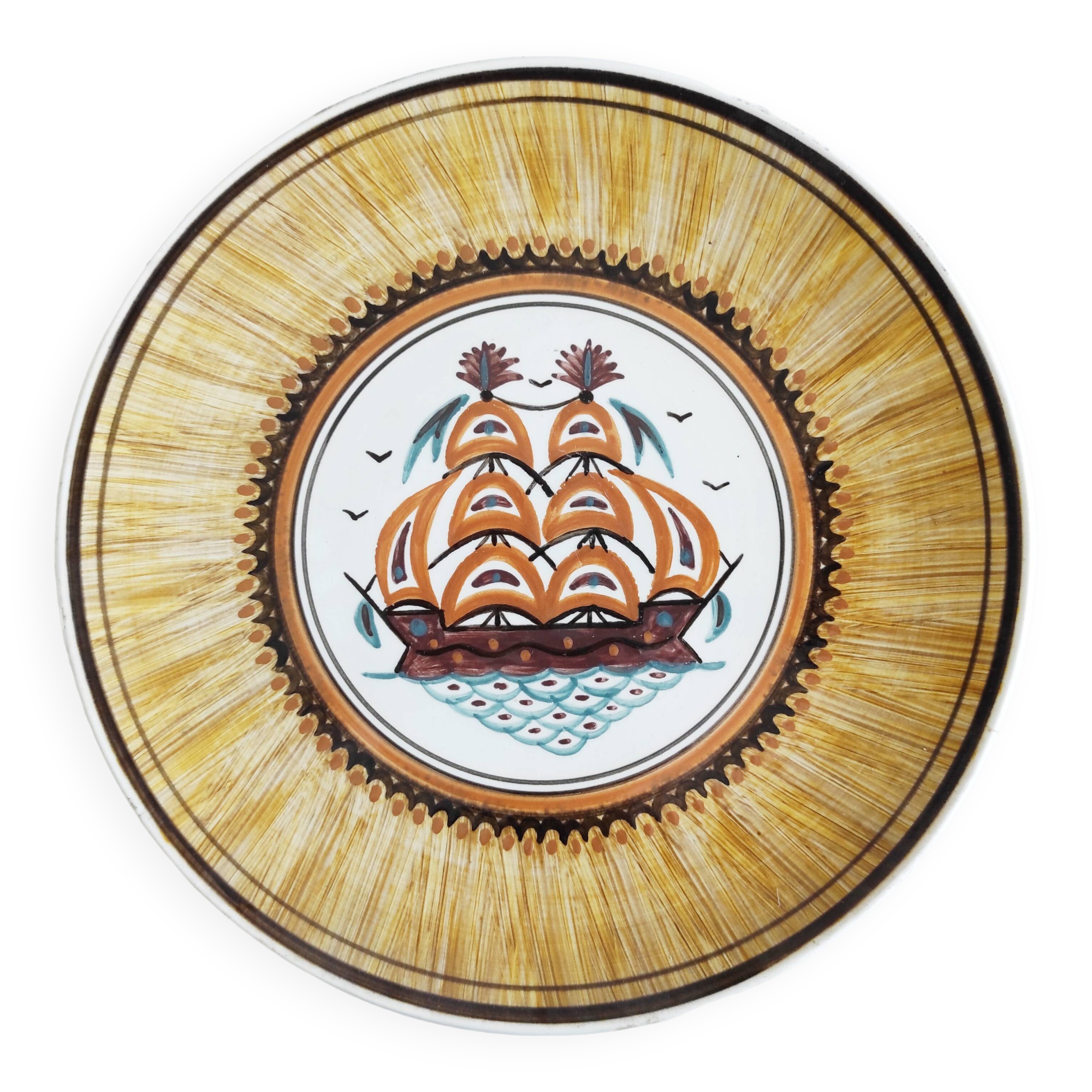 Greek ceramic dish with boat decor