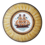 Greek ceramic dish with boat decor