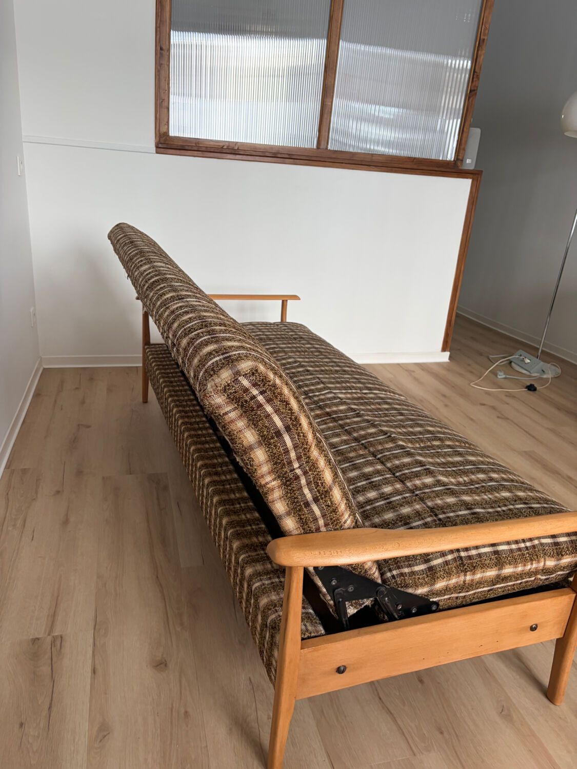Canapé/day bed vintage tissu tweed à motif 70’s