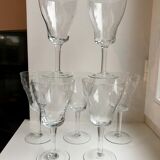 Set of 7 wine glasses, crystal water engraved 50-60s