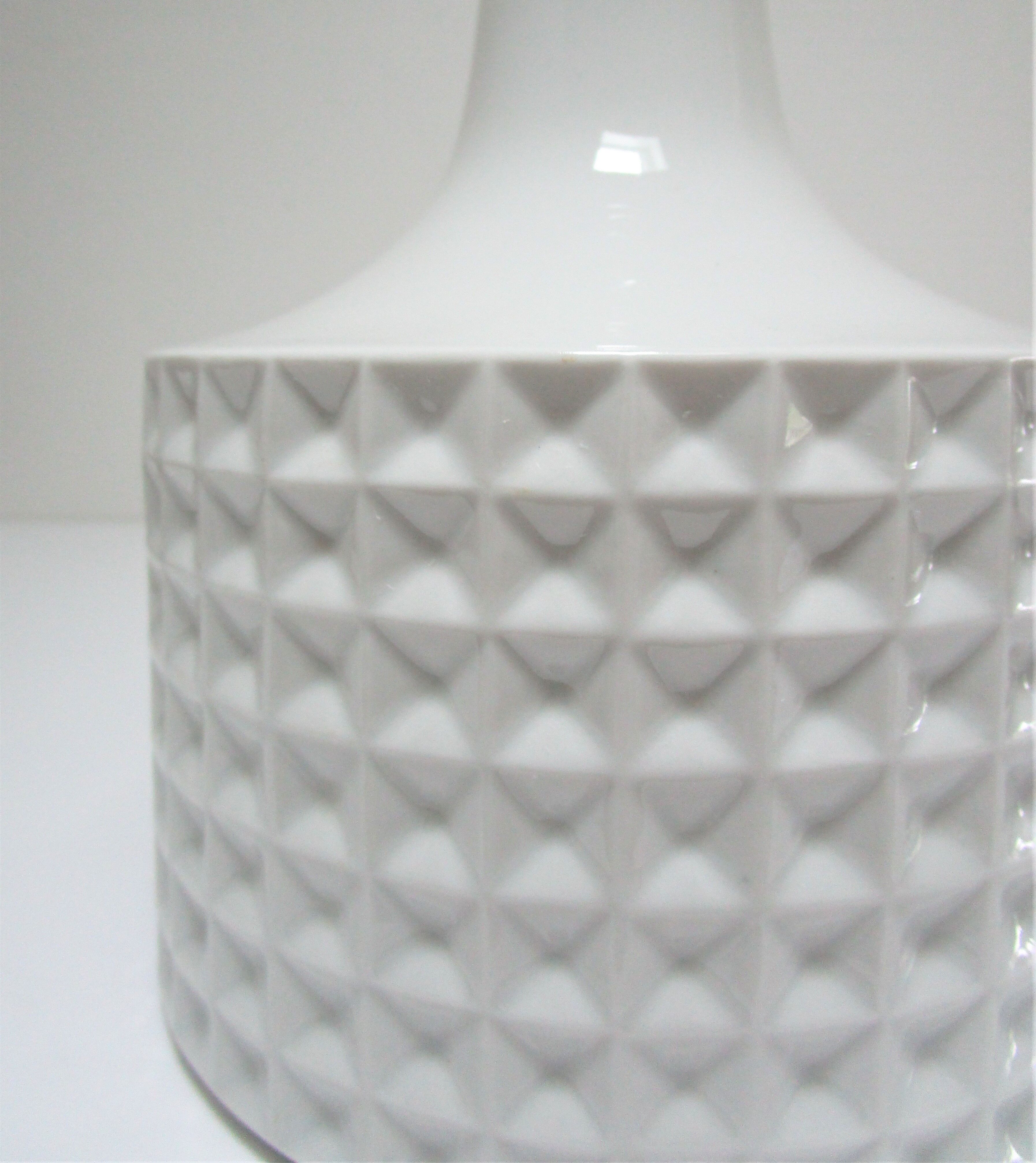 White porcelain lamp foot design geometric decoration 70s