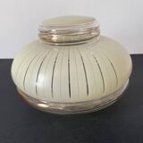 Glass globe with vanilla-colored striped patterns and gold edging