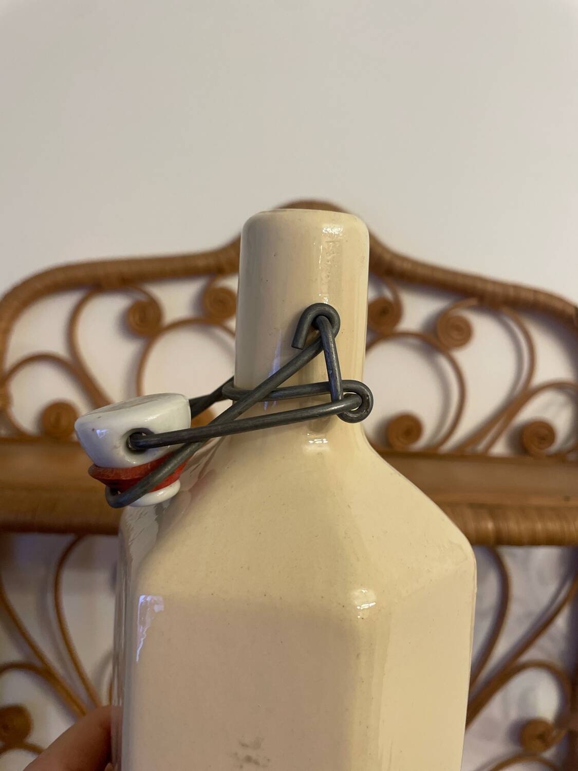 Vintage cream stoneware bottle vase