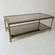 vintage brass coffee table with smoked glass mirror, antique Maison Jansen