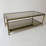 vintage brass coffee table with smoked glass mirror, antique Maison Jansen