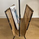 Rattan and wrought iron magazine holder