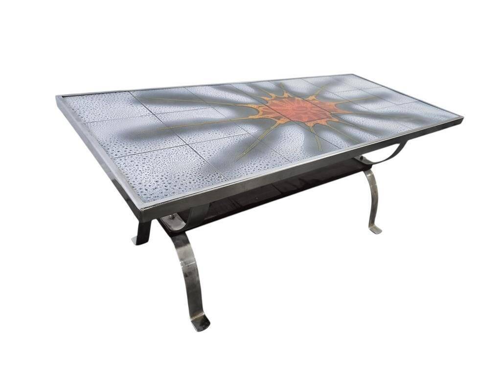 Vintage space age coffee table with chrome frame