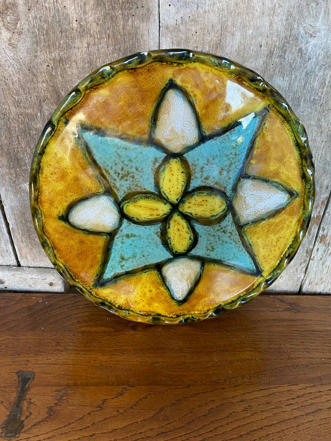 Antique VALLAURIS Style Trivet Multicolored Ceramic Made France #B774