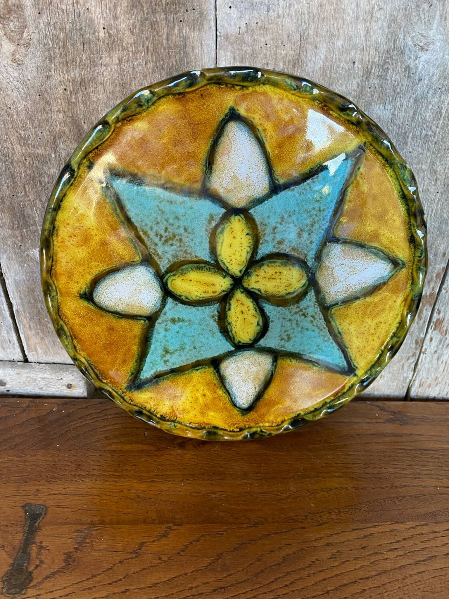 Antique VALLAURIS Style Trivet Multicolored Ceramic Made France #B774
