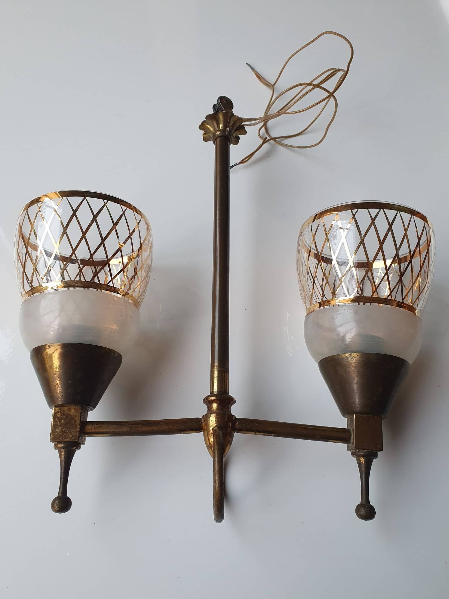 Art Deco gold double-light chandelier
