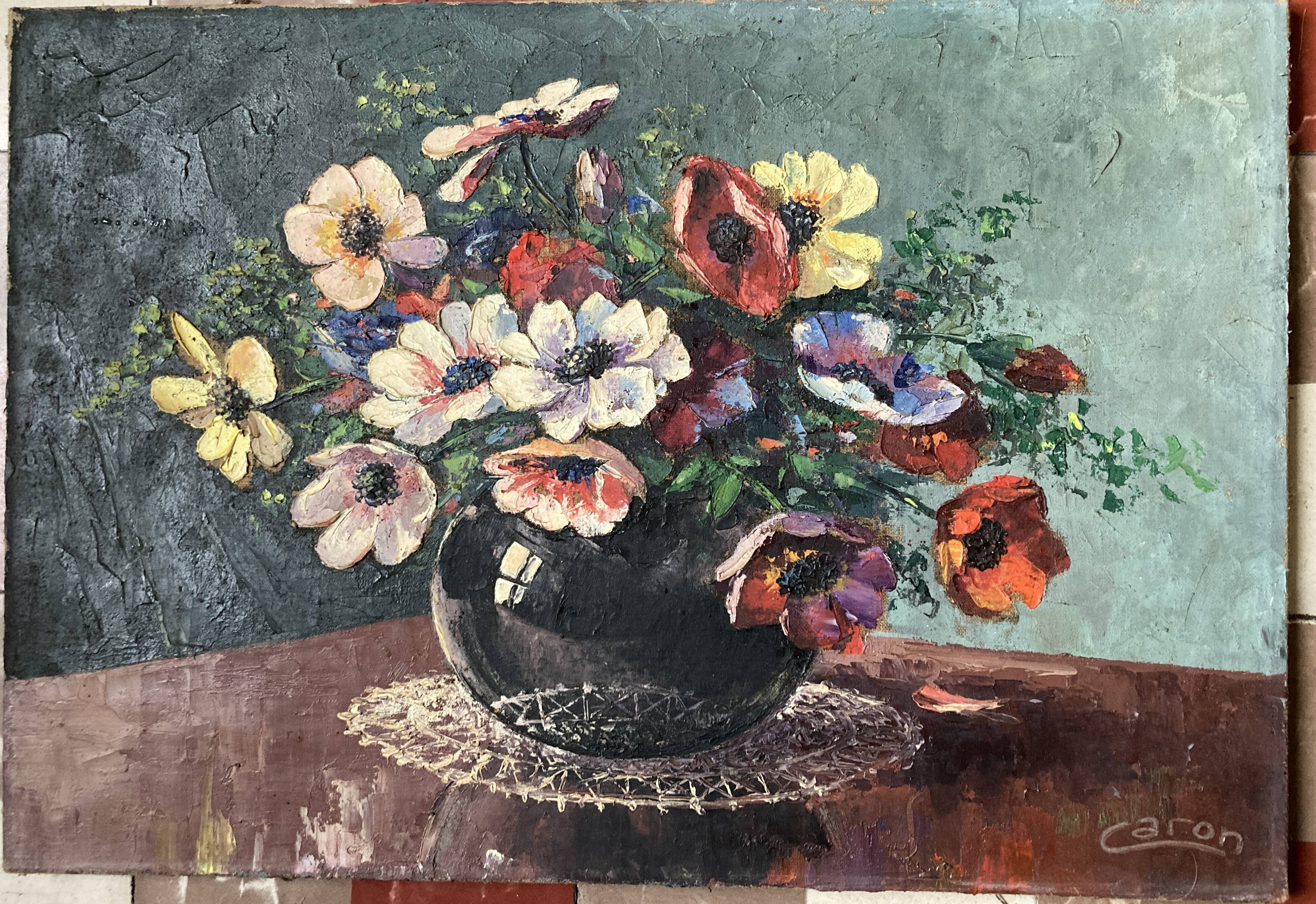Tableau ancien - Nature morte - Bouquet de renoncules