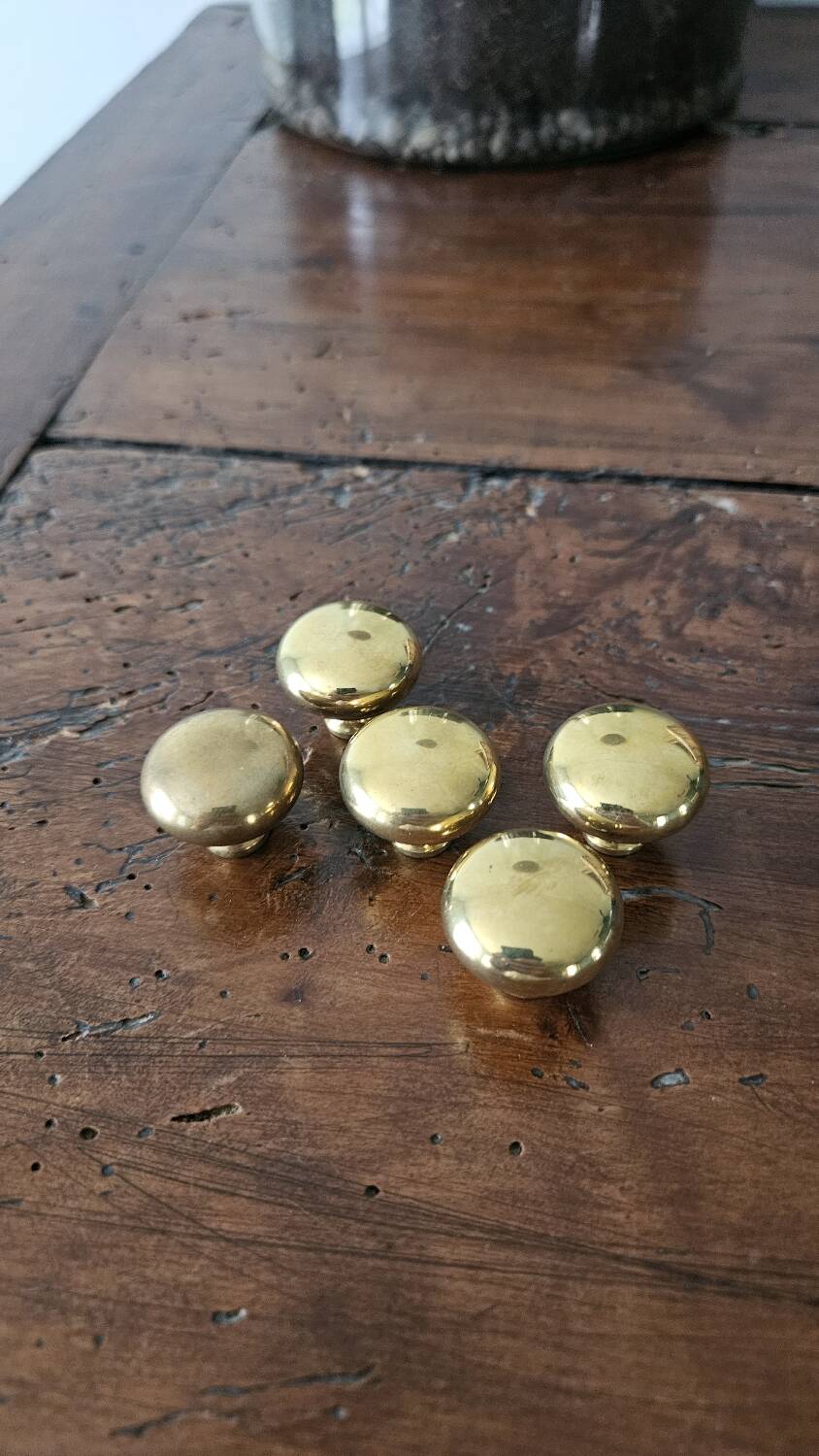 5 polished brass furniture knobs
