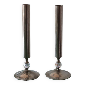 Pair of 80s rhinestone candle holders