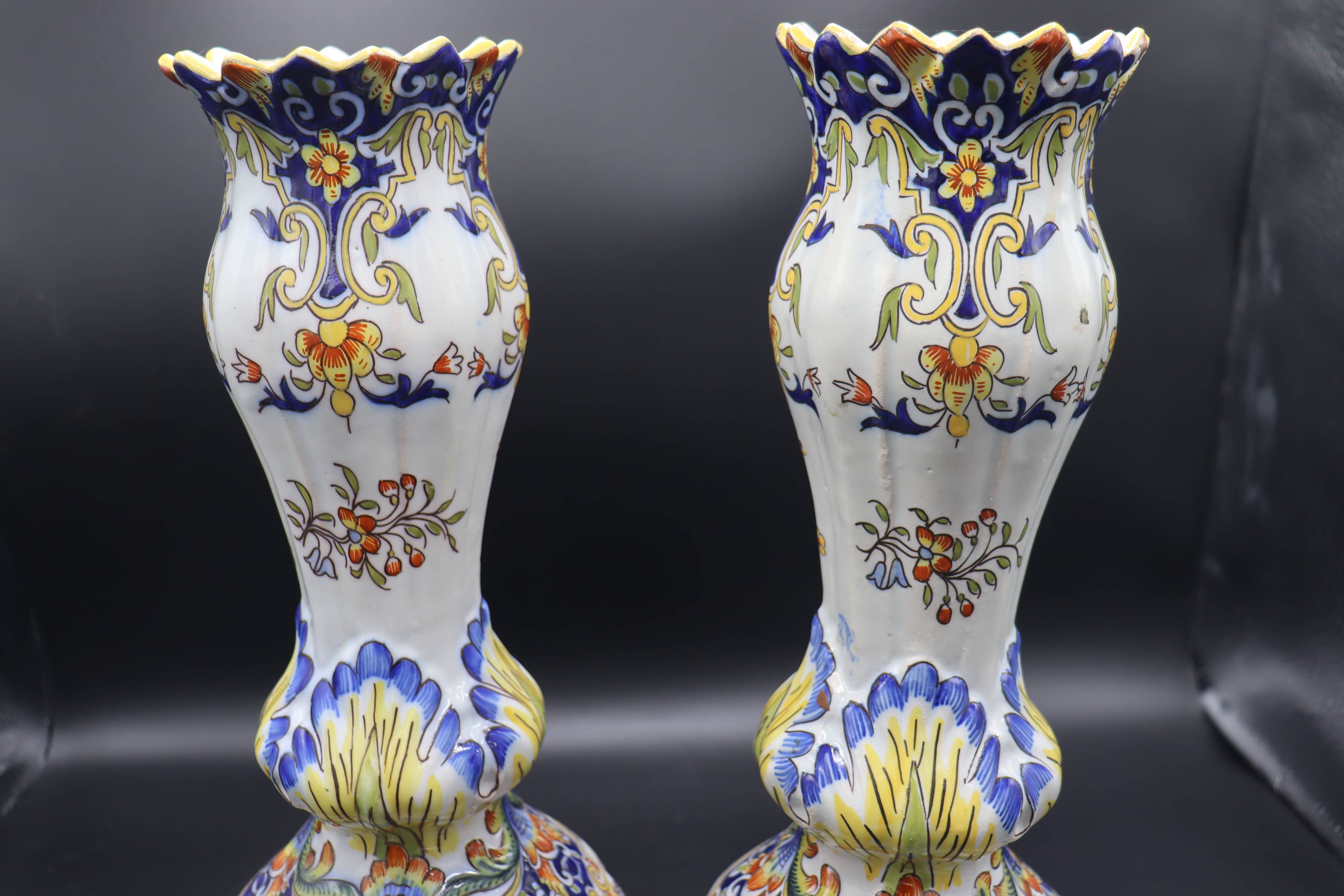 Pair of hand-painted vases "Rouen" Earthenware 1910