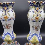 Paire de vase peints à la main "Rouen" Faïence 1910