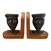 Pair of bronze mask bookends