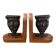 Paire de serres livres masques en bronze