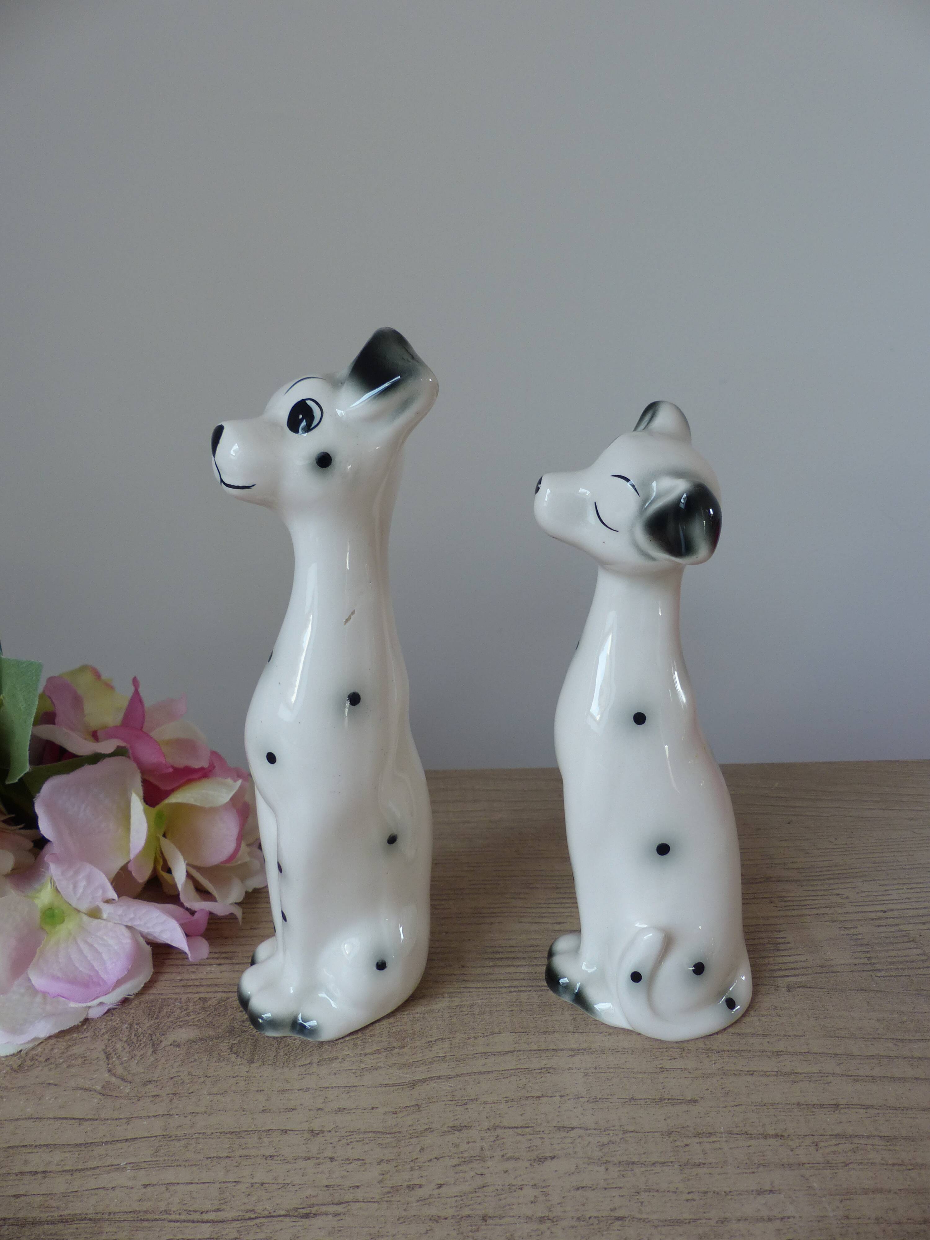 Romantic Dalmatian Dog Couple Ceramic Figurines 1970s