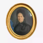 19th-century portrait depicting a woman dressed in black.
