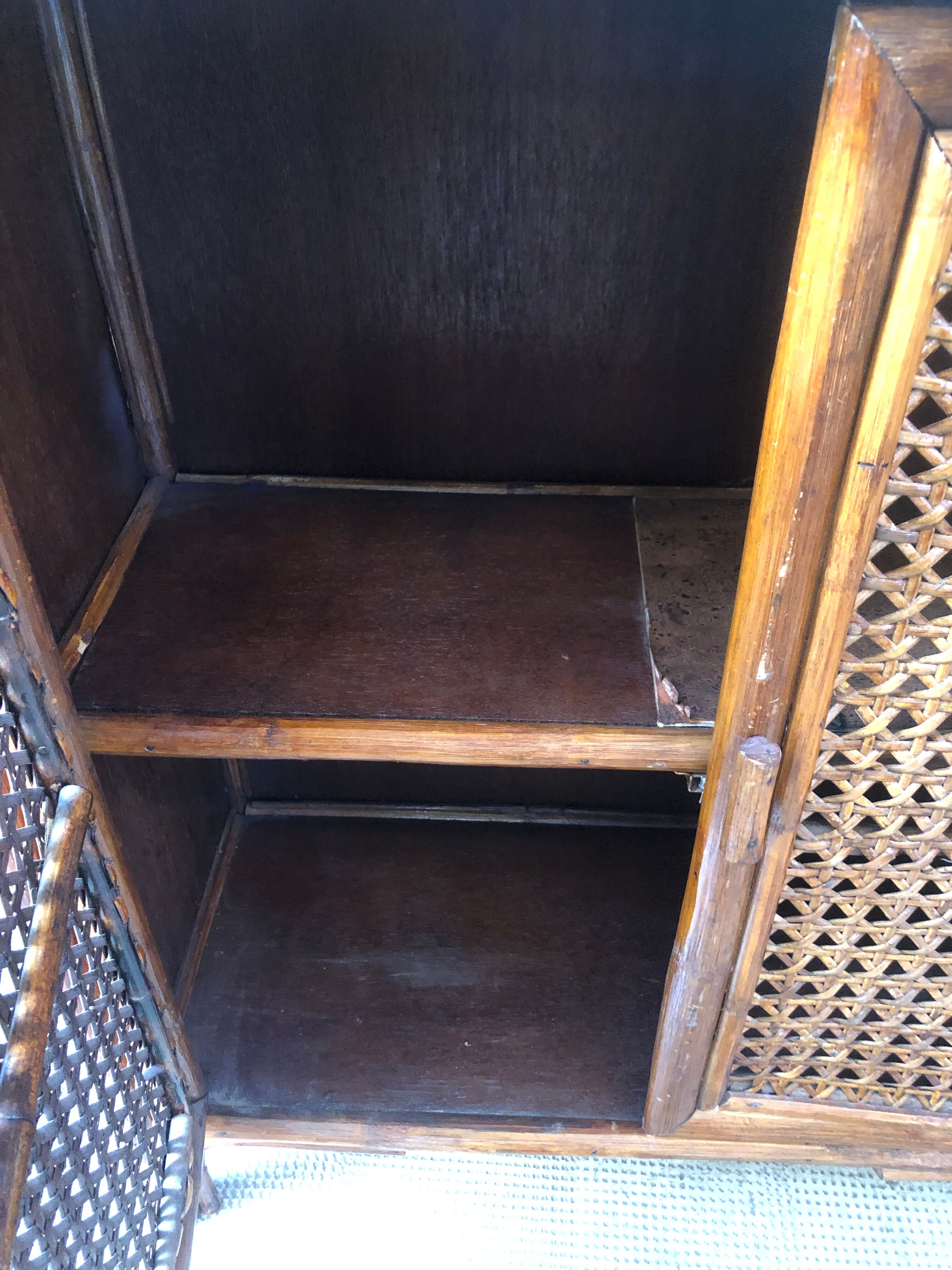 Rattan shelf with storage from the 1970s