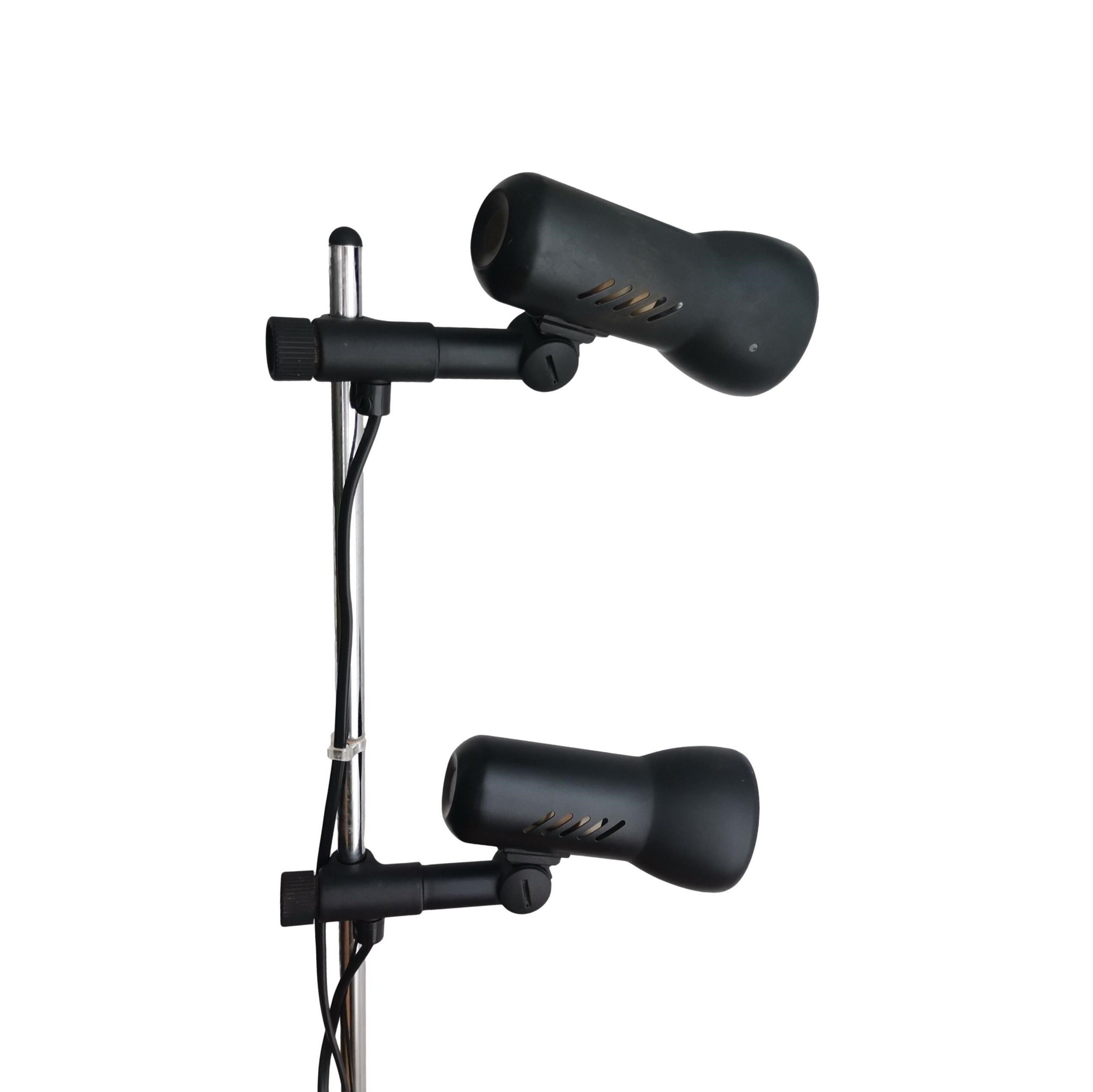 Mid century modern black metal floor lamp with 2 spot lights
