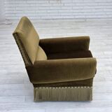 1970s, Danish armchair, green furniture velour, ash wood legs.