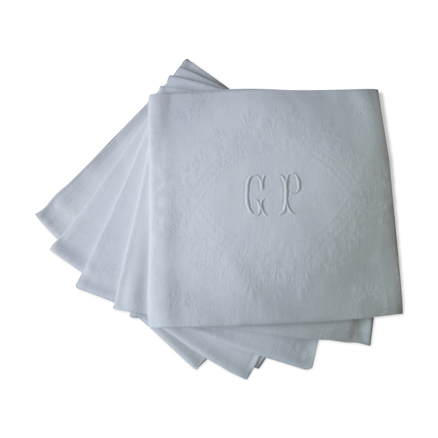 Set of 5 damask cotton napkins monograms GP