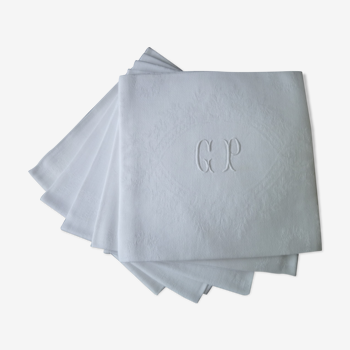 Set de 5 serviettes de table en coton damassé monogrammes  GP