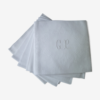 Set of 5 damask cotton napkins monograms GP