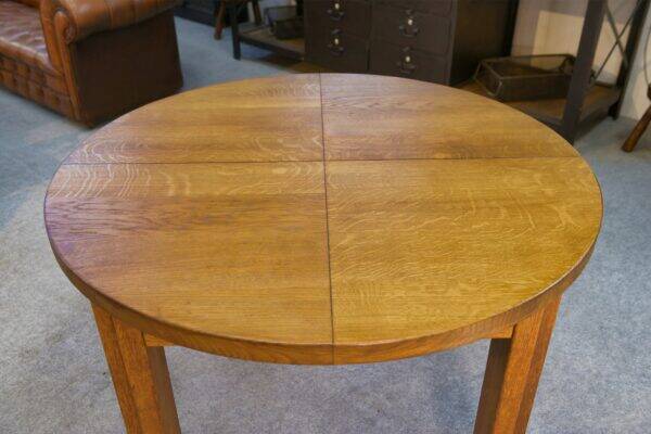 Round solid oak table by Maison Regain 1970s