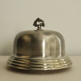 Round butter dish with bell - glass and metal