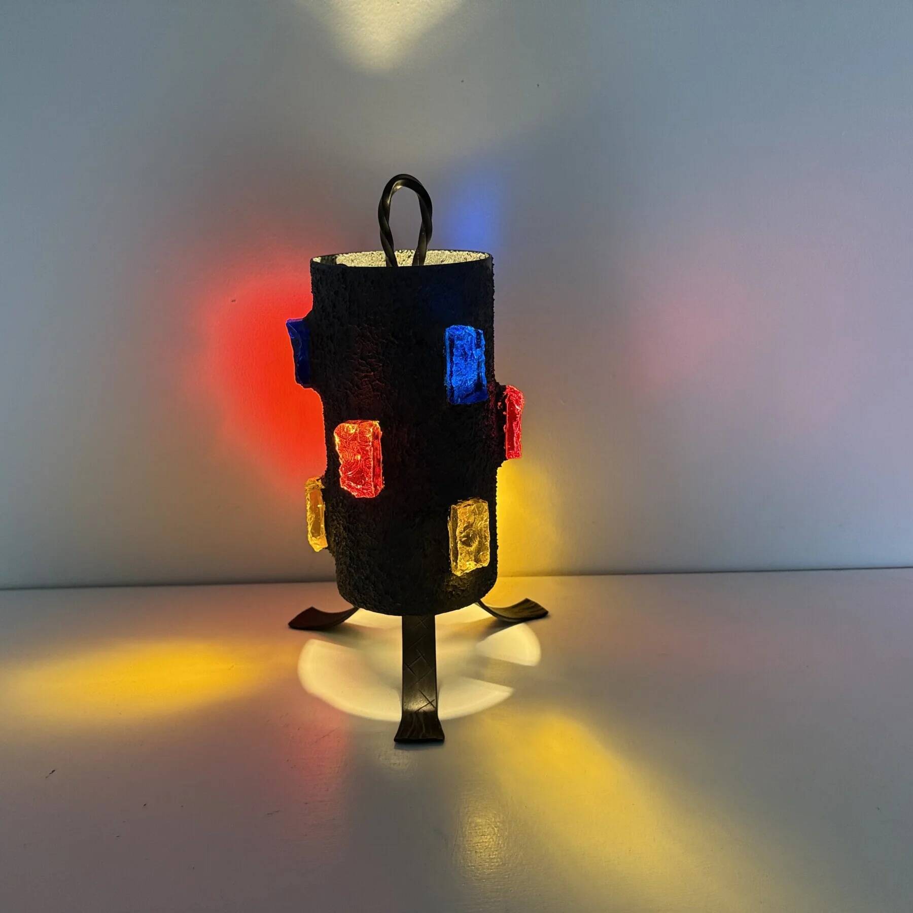 Brutalist table lamp metal and glass, 1970s