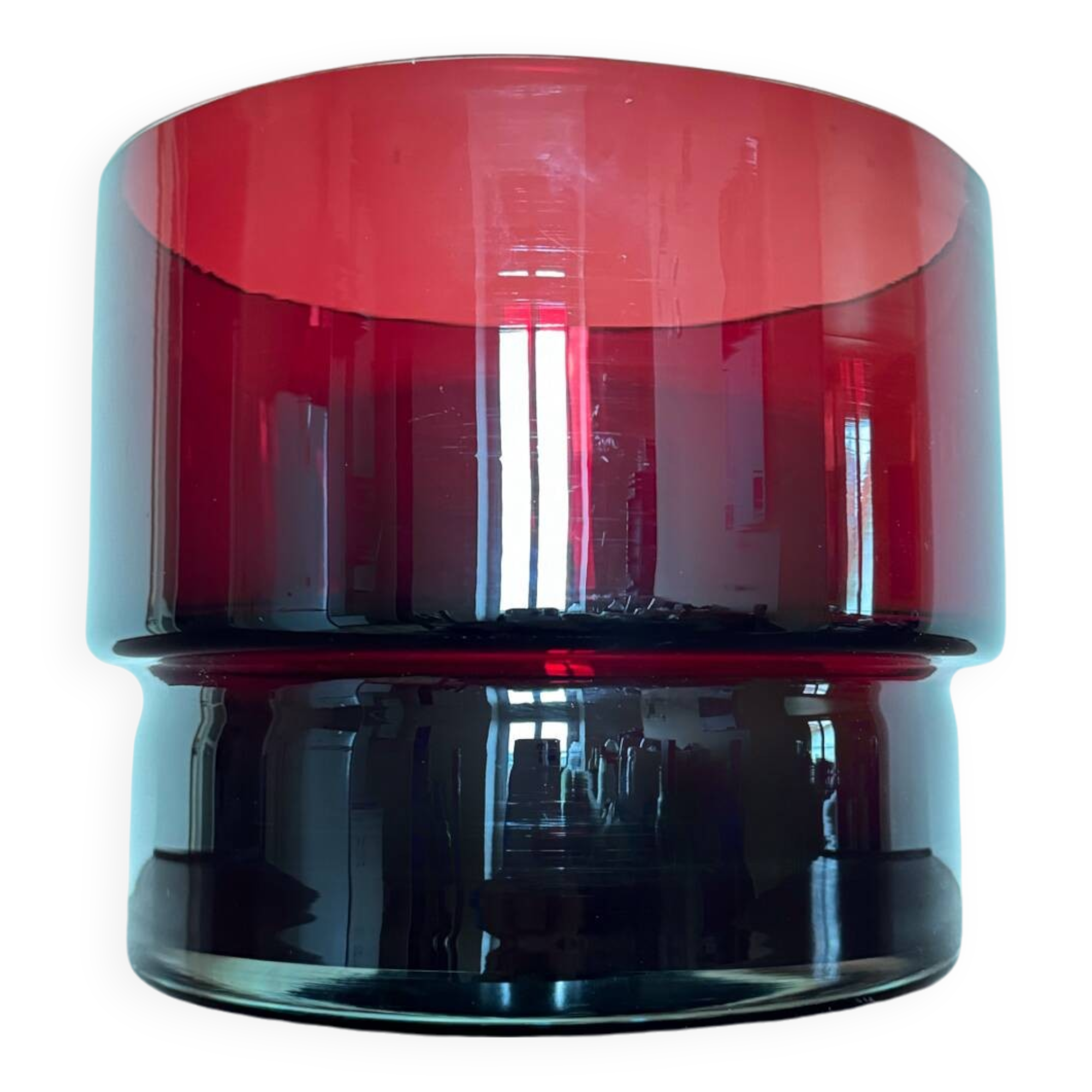 Red glass flowerpot from the 60s