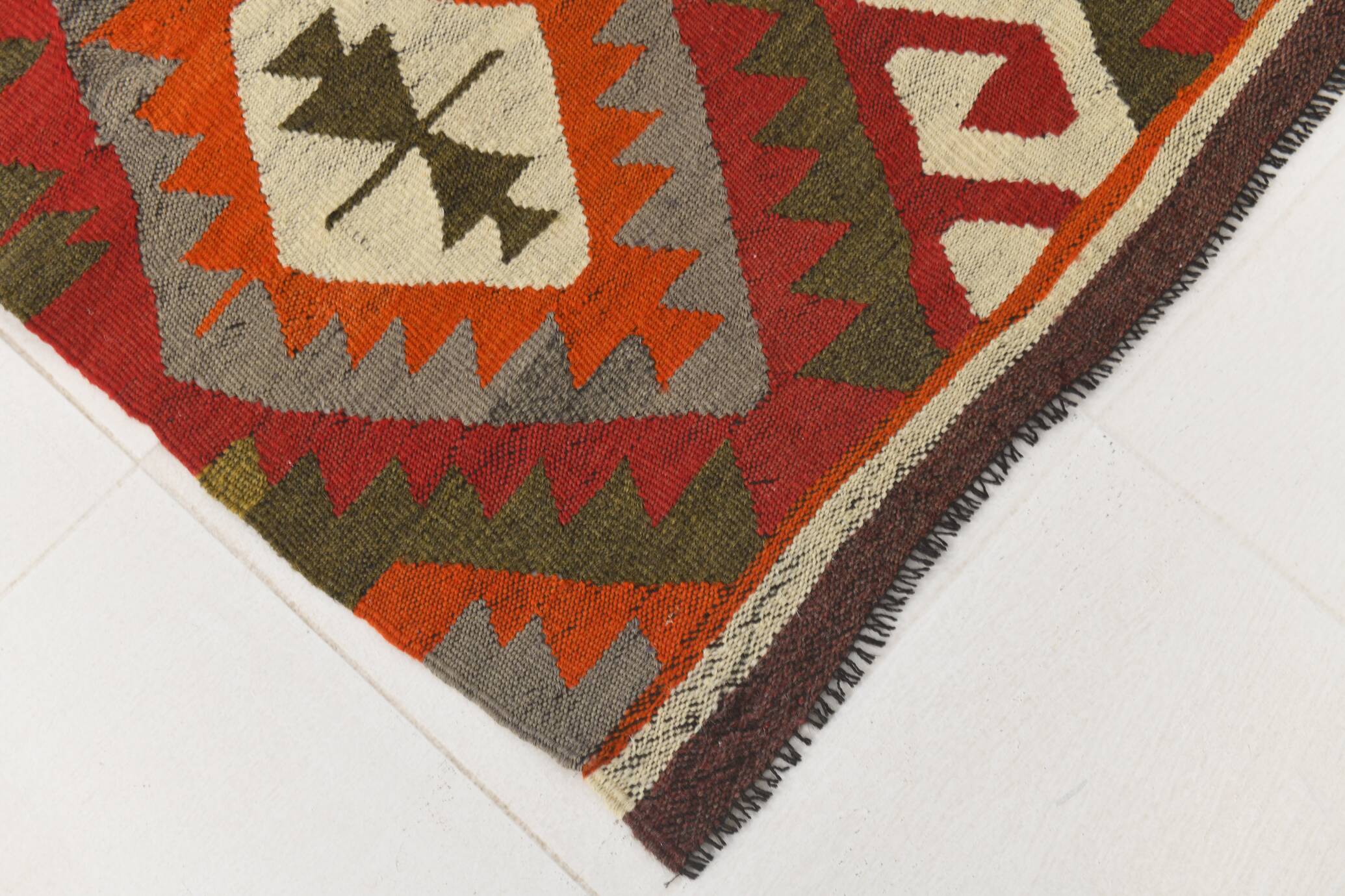 Red & Green Tribal Handmade Turkish Kilim Rug, 163x316Cm