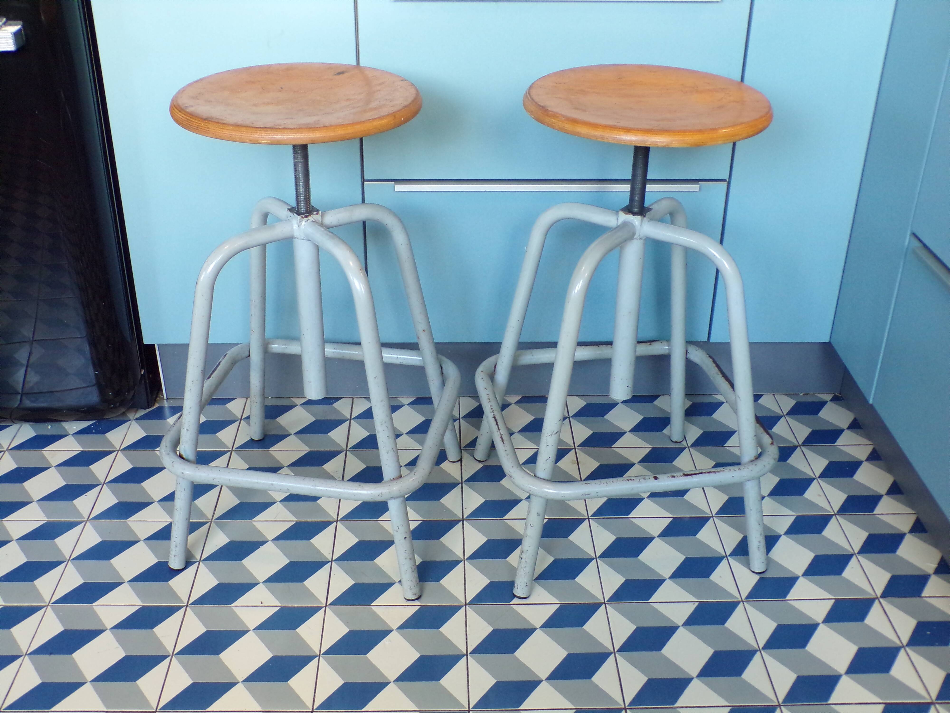 Pair of Unic screw workshop stools