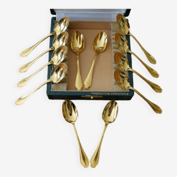 Coffret 12 cuillères dorées à moka - modèle pompadour alfenide pour christofle