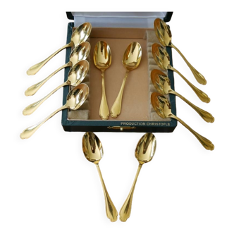 Box 12 golden spoons with mocha - model pompadour alfenide for christofle