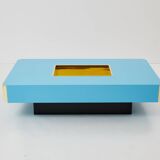 Coffee table by Willy Rizzo model Alveo blue lacquered brass 1970