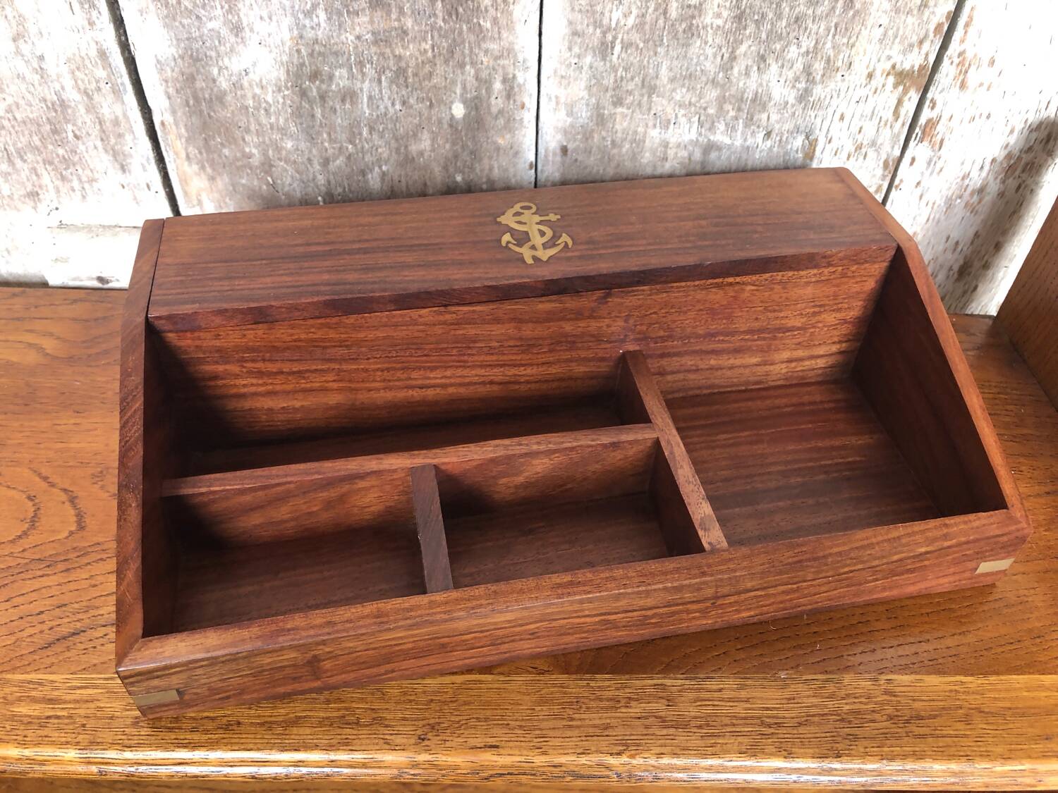 Organisateur De Bureau Bois & Laiton Rangement Style Marine Vintage