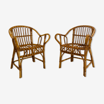1960s rattan chairs, set of two